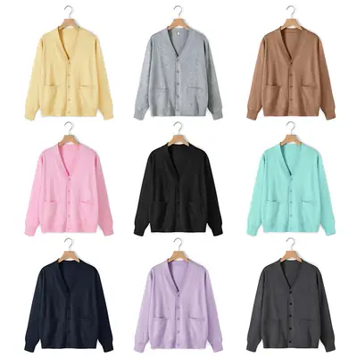 Pink Long Sleeve Knit V Neck Cardigan for Girls