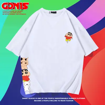 Japanese Cartoon Shin T-Shirt Black Loose Cotton