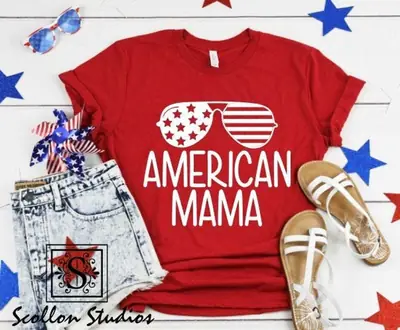 American Mama Foreign Trade T-Shirt Red Short Sleeve