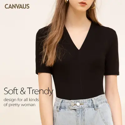 Women Cotton V-neck Short Sleeve Top White