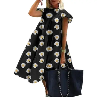 Women's Summer Floral Print Dress Pink Blue Short Sleeve