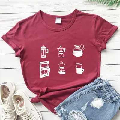 Grey Coffee Cup Graphic T-Shirt Short Sleeve
