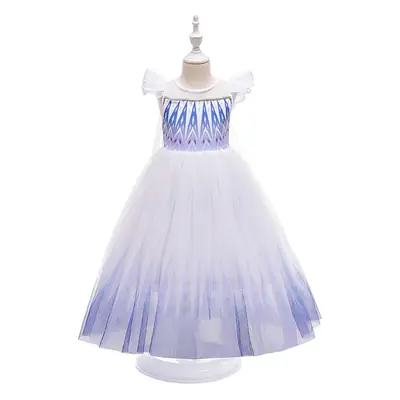 Frozen Flying Sleeve Lace Ruffled Dress Blue