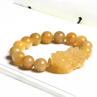 Natural Xinjiang Gold Silk Jade Pixiu Bracelet