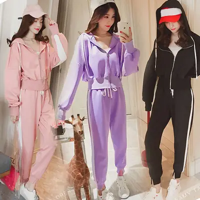 2020 Hooded Track Suit Female Loose Fit Purple