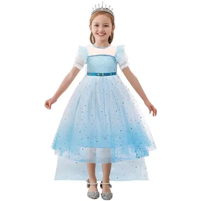 Ins Girls' Dress Elsa Princess Dress Frozen Elsa Cosplay Sequin Dress Little Princess