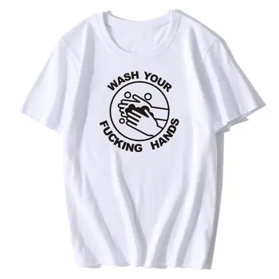 White T-Shirt with Handwashing Graphic Print