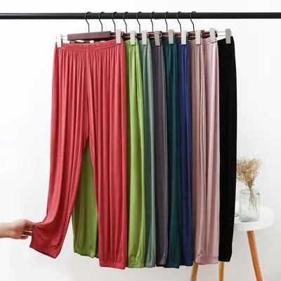 Red Modal Foot-Close Pants Large Casual Anti-Mosquito