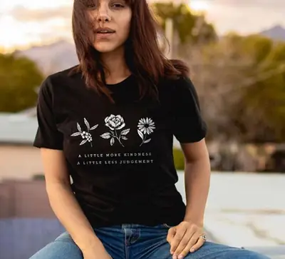 Black Floral Short Sleeve T-Shirt for Women