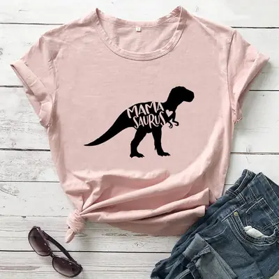 Mama Saurus Dinosaur T-Shirt Yellow Short Sleeve