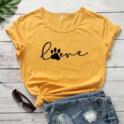 Red Pink Love Paw Print T-Shirt Short Sleeve