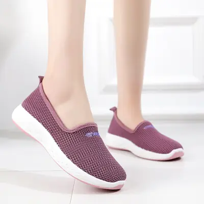 Women's Purple Mesh Slip-On Shoes Low Cut Breathable