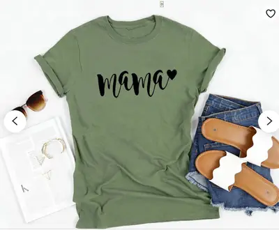 Mama Heart Print Green T-Shirt Short Sleeve