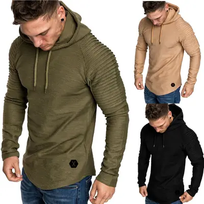 Men's Tan Hooded Long Sleeve T-Shirt with Raglan Sleeve