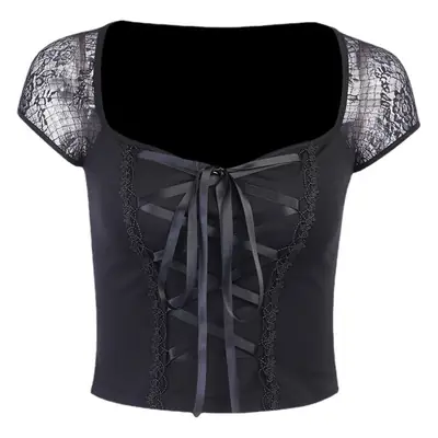 Black Lace Square Collar Top with Eyelet Straps