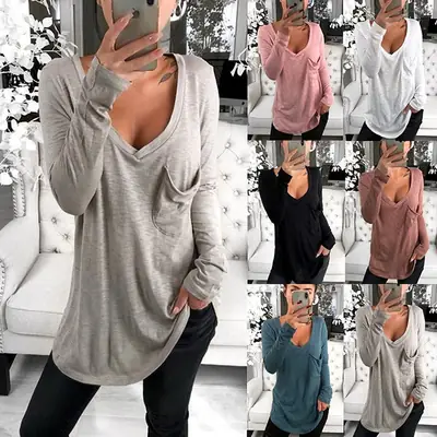 Women V-Neck Loose T-Shirt Multi Color