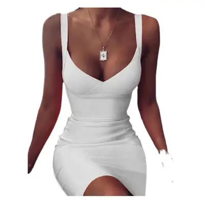 White Sexy V-Neck Spaghetti Strap Bodycon Dress