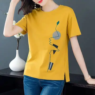 Women Red Graphic Print T-Shirt Summer Loose Fit