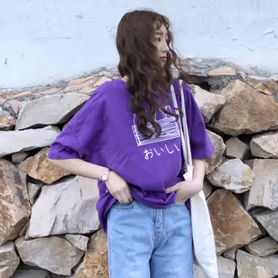 Purple Printed T-Shirt for Women Loose Large 2025
