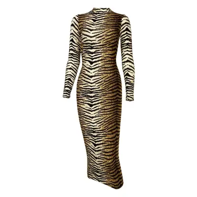 Leopard Print Long Sleeve Slim Fit Women's Dress