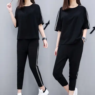 Black Korean Style 2-Piece Women's Sports Suit