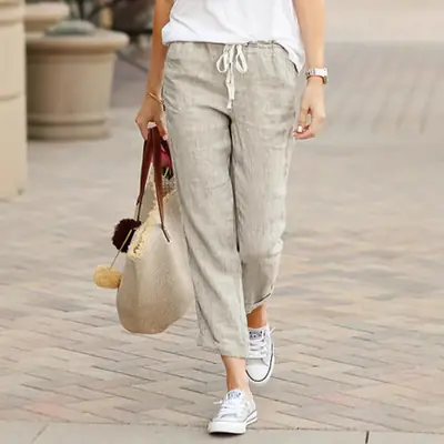 2023 Drawstring Elastic Waist Cotton Linen Pants
