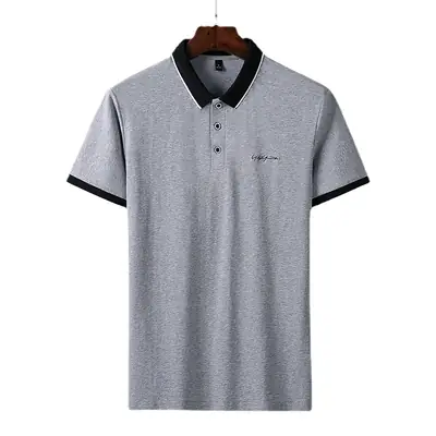 Men's Black Korean Lapel Polo Shirt Short Sleeve