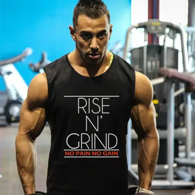 Men Sleeveless Rise N' Grind Training T-Shirt Blue Cotton