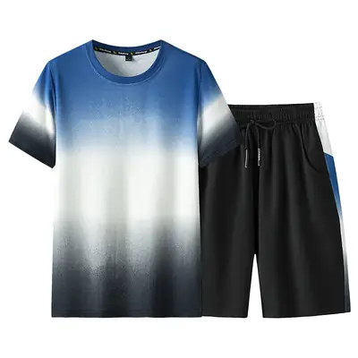 Men Red Gradient Black Shorts Set 2-Piece Sports Suit