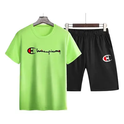 Korean Style 2Pc Men Shorts Suit Green Black
