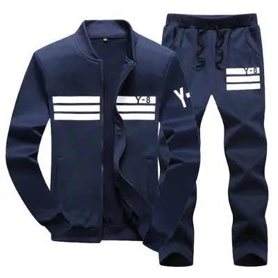 M-9XL Men Navy Blue Casual Sweatpants Set