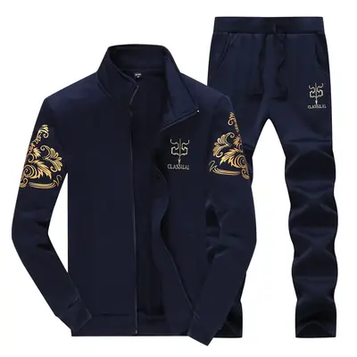 M-8XL Navy Blue Korean Fashion Jacket with Gold Embroidery