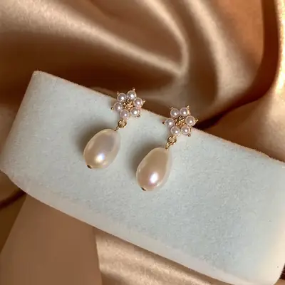 Tianshui Ran Pearl Drop Earrings 925 Gold Plated