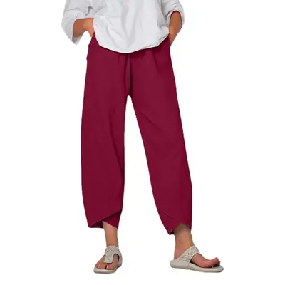 Women's Maroon Loose Fit Casual Pants Large