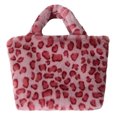 European Faux Rex Fur Leopard Print Handbag Large Capacity