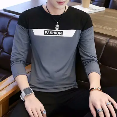 Men's 2020 Long Sleeve T-Shirt Black Grey Fashion Letter Bottom