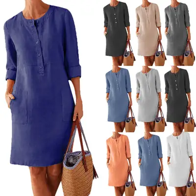 Women Cotton Linen Long Sleeve Kurta Orange Large