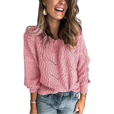 2023 Hollow Knitted Pullover Sweater Women Beige