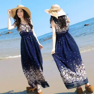 Floral Chiffon Long Dress for Women Beach Wear