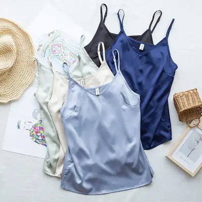 Light Green Satin V-Neck Camisole for Women