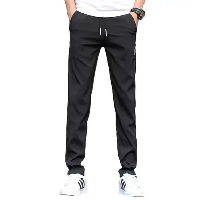 Men Ice Silk Black Casual Pants Summer Thin Breathable