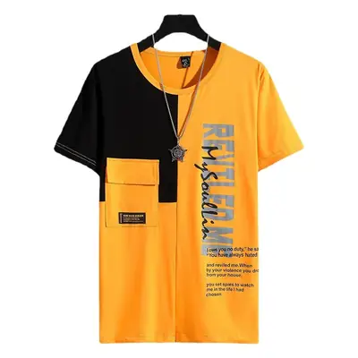 New Men Plus Large Printed T-Shirt Orange Black