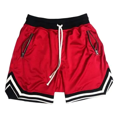 Men's Mesh Hip-Hop Shorts Beige Black Drawstring