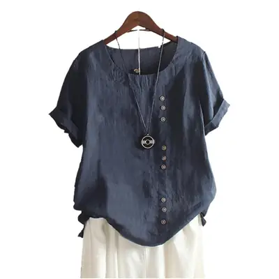2019 Summer Women Loose Cotton Linen Pullover T-Shirt