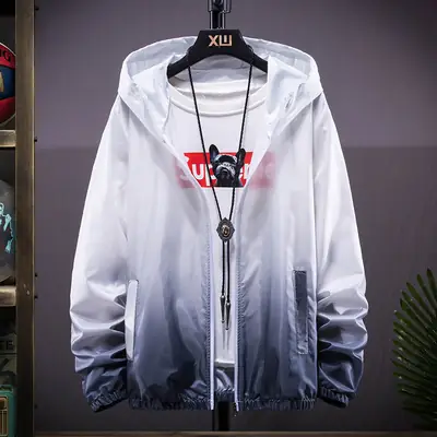 Men Fatty Gradient Hoodie XL Blue White with Camera Print