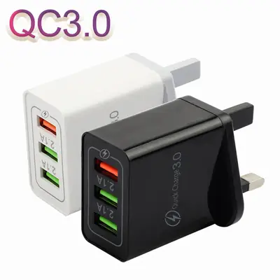 3 USB Fast Charge Charger QC 3.0 Black