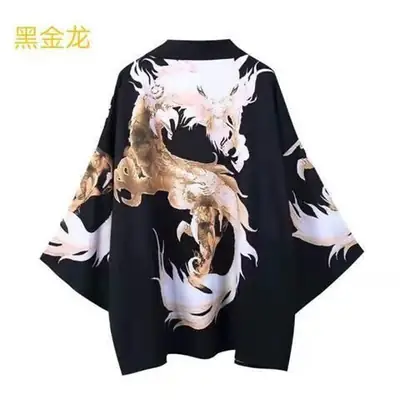 Black Dragon Kimono Robe Open Lining 3/4 Sleeve
