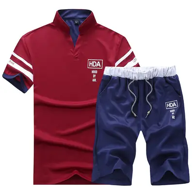 Men Korean Style Casual Sports Suit Navy Blue Shorts Set