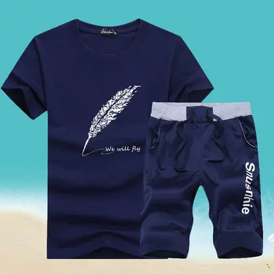 Men 2025 Cotton Feather Print Shorts Set White Black