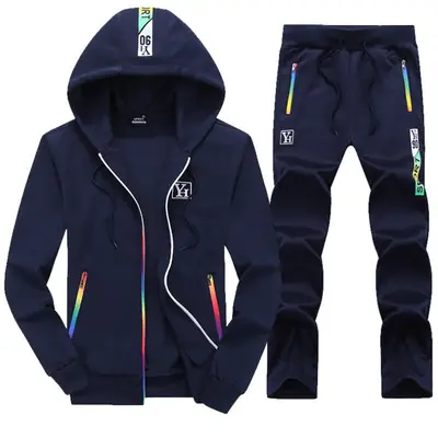 Men Black Hooded Track Suit 2025 with Rainbow Accents